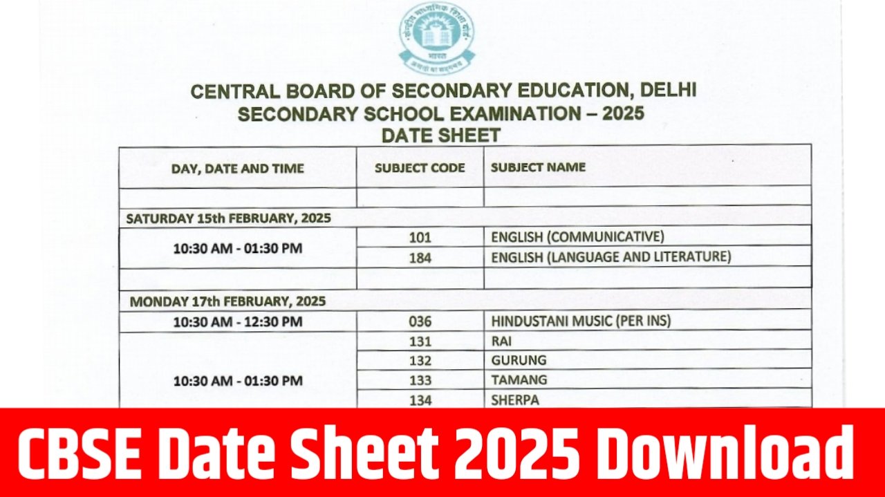 CBSE Date Sheet 2025